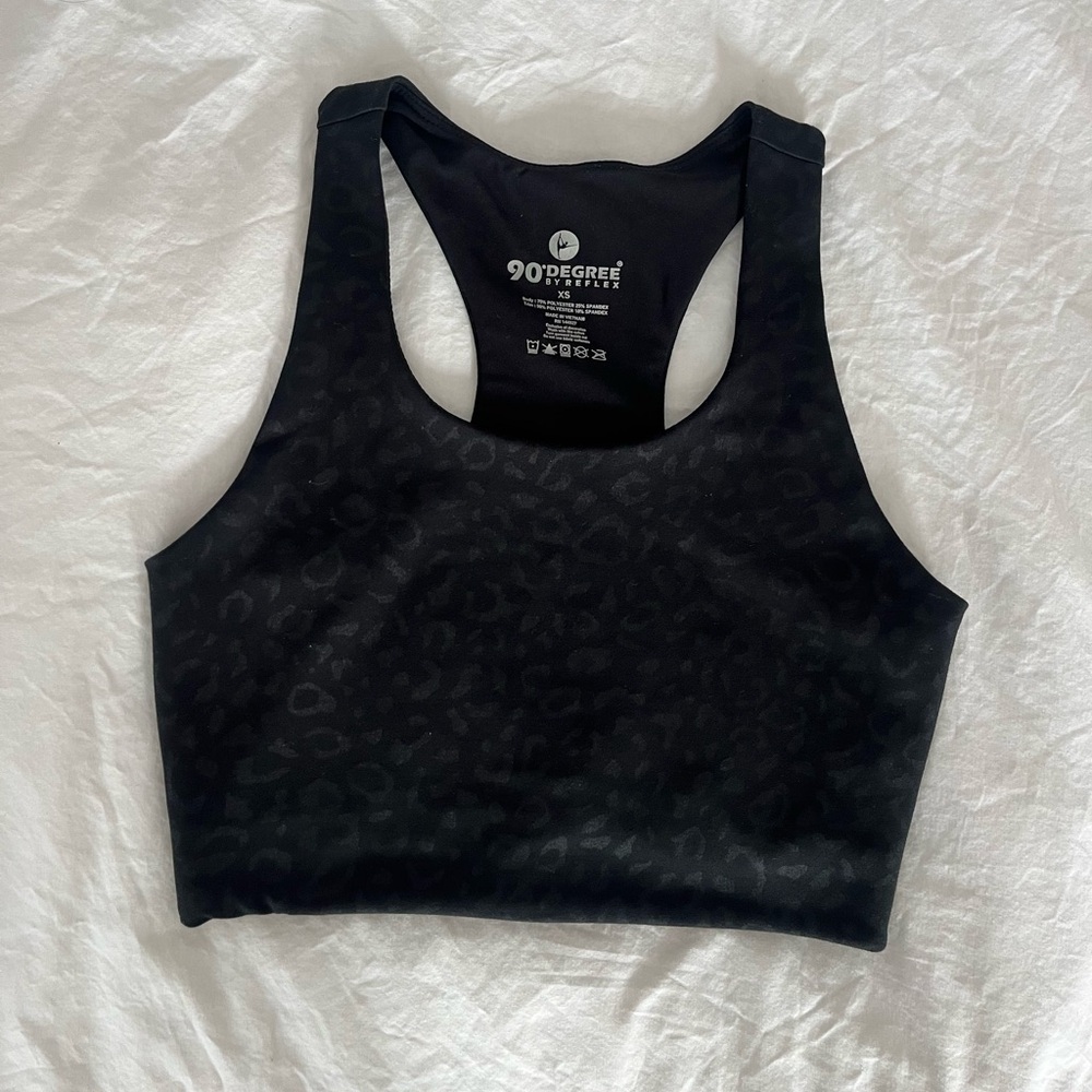 90 Degree by Reflex Wonerlink Black Leopard Print Racerback Sports Bra - Picture 8 of 13